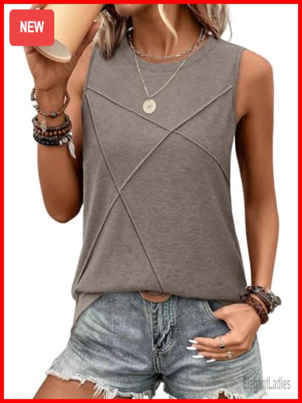 Womens Sleeveless Crewneck Tank Top Loose Fit Summer Layering Top